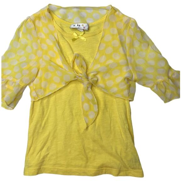 IZ Amy Byer 6x yellow tank top lace polkadot shrug - Picture 1 of 5